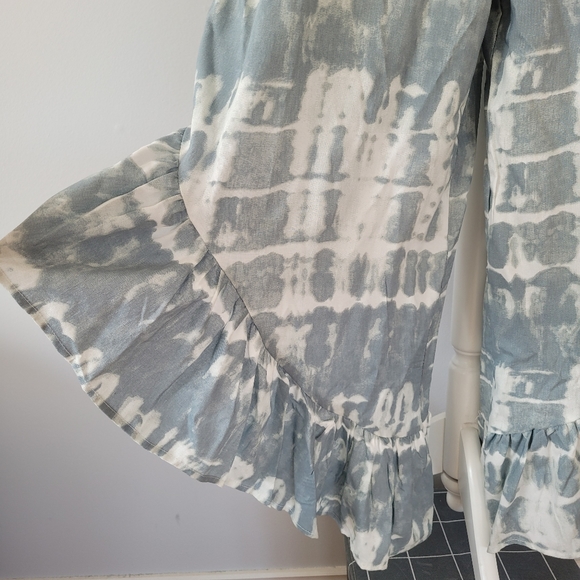 JAPNA Light Blue Tie-Dye Wide Ruffle Leg Jumpsuit - Picture 7 of 13